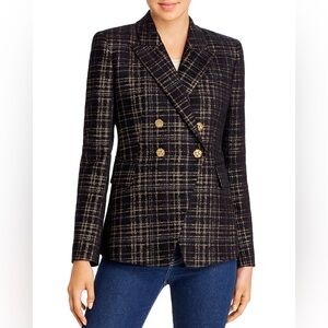 Elie Tahari Jezebel Metallic Double Breasted Tweed Blazer in Black / Gold Sz 10